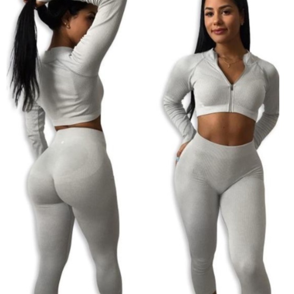 Workouts By Katya Grey Ribbed Leggings - Picture 3 of 3